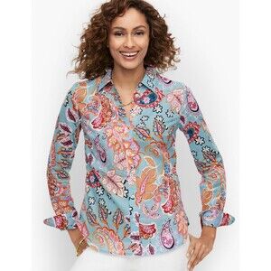 Talbots Fantastic Paisley Floral Cotton Button Front Long Sleeve Shirt L Rare